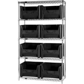 Quantum® 5 Shelf Chrome Bin Shelving 42"W x 18"D x 74"H 8 Giant Stack Containers Black