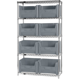 Quantum® 5 Shelf Chrome Bin Shelving 42"W x 18"D x 74"H 8 Giant Stack Containers Gray