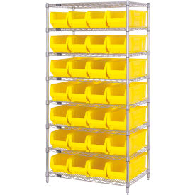 Quantum® 8 Shelf Chrome Bin Shelving 36"W x 24"D x 74"H 28 Hulk Containers Yellow