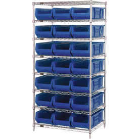 Quantum® 8 Shelf Chrome Bin Shelving 36"W x 24"D x 74"H 21 Hulk Containers Blue