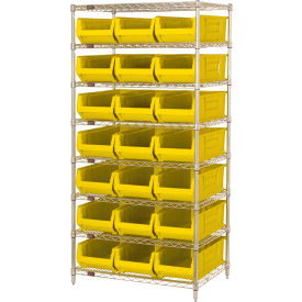 Quantum® 8 Shelf Chrome Bin Shelving 36"W x 24"D x 74"H 21 Hulk Containers Yellow