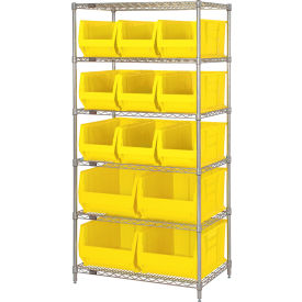 Quantum® 6 Shelf Chrome Bin Shelving 36"W x 30"D x 74"H 13 Hulk Containers Yellow