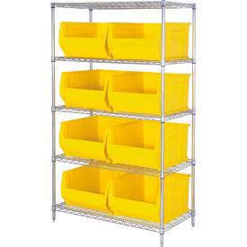 Quantum® 5 Shelf Chrome Bin Shelving 42"W x 30"D x 74"H 8 Hulk Containers Yellow