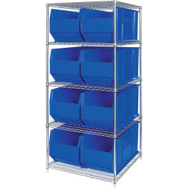 Quantum® 5 Shelf Chrome Bin Shelving 36"W x 36"D x 86"H 8 Hulk Containers Blue