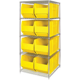 Quantum® 5 Shelf Chrome Bin Shelving 36"W x 36"D x 86"H 8 Hulk Containers Yellow