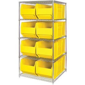 Quantum® 5 Shelf Chrome Bin Shelving 48"W x 36"D x 86"H 8 Hulk Containers Yellow