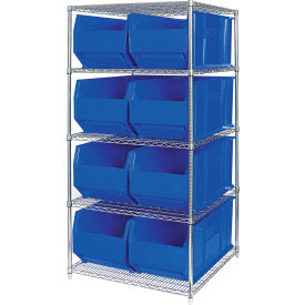 Quantum® 5 Shelf Chrome Bin Shelving 48"W x 36"D x 86"H 8 Hulk Containers Blue