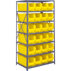 Quantum 2475-951 Steel Shelving with 24 24"D Hulk Hopper Bins Yellow 24x36x75 