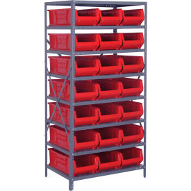 Quantum 2475-952 Steel Shelving with 21 24"D Hulk Hopper Bins Red 24x36x75