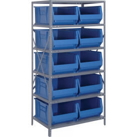 Quantum 2475-954 Steel Shelving with 10 24"D Hulk Hopper Bins Blue 24x36x75