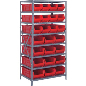 Quantum 2475-950952 Steel Shelving with 24 24"D Hulk Hopper Bins Red 24x36x75