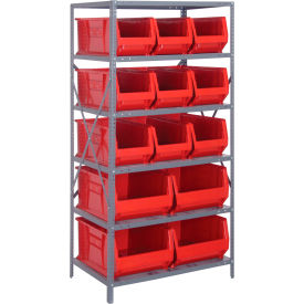 Quantum 2475-953954 Steel Shelving with 13 24"D Hulk Hopper Bins Red 24x36x75