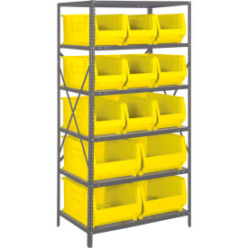 Quantum 2475-953954 Steel Shelving with 13 24"D Hulk Hopper Bins Yellow 24x36x75