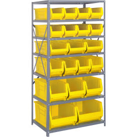 Quantum 2475-20-MIX Steel Shelving with 20 24"D Hulk Hopper Bins Yellow 24x36x75