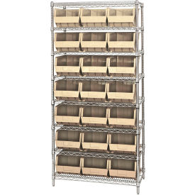 Quantum® 8 Shelf Chrome Bin Shelving 36"W x 18"D x 74"H 21 Ultra Stack & Hang Bins Beige