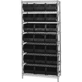 Quantum® 8 Shelf Chrome Bin Shelving 36"W x 18"D x 74"H 21 Ultra Stack & Hang Bins Black
