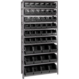 Quantum QSBU-230240 Steel Shelving With 48 Giant Stacking Bins Black 12x36x75
