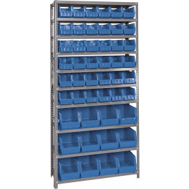Quantum QSBU-230240 Steel Shelving With 48 Giant Stacking Bins Blue 12x36x75