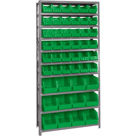 Quantum QSBU-230240 Steel Shelving With 48 Giant Stacking Bins Green 12x36x75