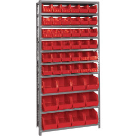 Quantum QSBU-230240 Steel Shelving With 48 Giant Stacking Bins Red 12x36x75