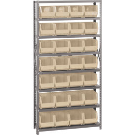 Quantum QSBU-239 Steel Shelving With 28 Giant Stacking Bins Ivory 12x36x75 