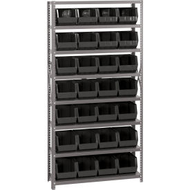 Quantum QSBU-239 Steel Shelving With 28 Giant Stacking Bins Black 12x36x75