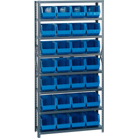 Quantum QSBU-239 Steel Shelving With 48 Giant Stacking Bins Blue 12x36x75