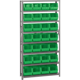 Quantum QSBU-239 Steel Shelving With 28 Giant Stacking Bins Green 12x36x75