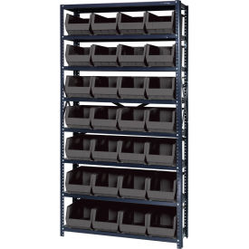 Quantum QSBU-240 Steel Shelving With 28 Giant Stacking Bins Black 12x36x75