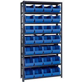 Quantum QSBU-240 Steel Shelving With 28 Giant Stacking Bins Blue 12x36x75