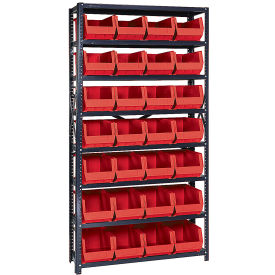 Quantum QSBU-240 Steel Shelving With 28 Giant Stacking Bins Red 12x36x75
