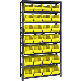 Quantum QSBU-240 Steel Shelving With 28 Giant Stacking Bins Yellow 12x36x75