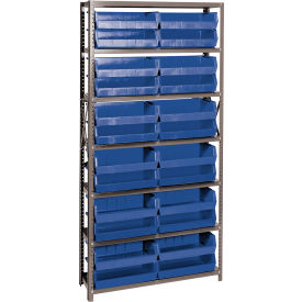 Quantum QSBU-245 Steel Shelving With 24 Giant Stacking Bins Blue 12x36x75