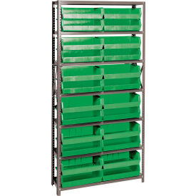 Quantum QSBU-245 Steel Shelving With 24 Giant Stacking Bins Green 12x36x75 