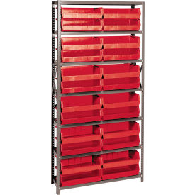 Quantum QSBU-245 Steel Shelving With 24 Giant Stacking Bins Red 12x36x75