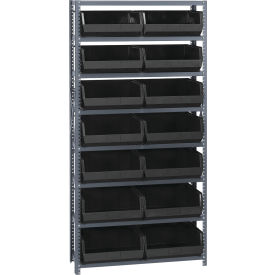Quantum QSBU-250 Steel Shelving With 14 Giant Stacking Bins Black 12x36x75