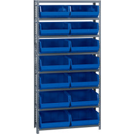 Quantum QSBU-250 Steel Shelving With 14 Giant Stacking Bins Blue 12x36x75