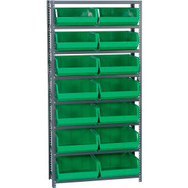 Quantum QSBU-250 Steel Shelving With 14 Giant Stacking Bins Green 12x36x75