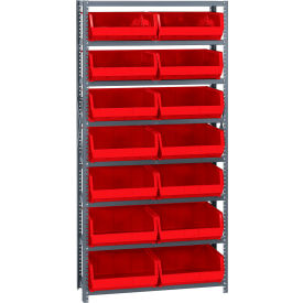 Quantum QSBU-250 Steel Shelving With 14 Giant Stacking Bins Red 12x36x75