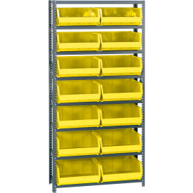 Quantum QSBU-250 Steel Shelving With 14 Giant Stacking Bins Yellow 12x36x75