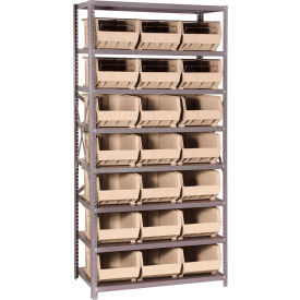 Quantum QSBU-255 Steel Shelving With 21 Giant Stacking Bins Ivory 18x36x75