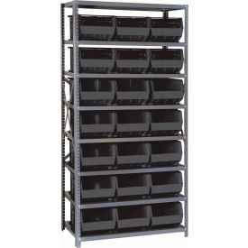 Quantum QSBU-255 Steel Shelving With 21 Giant Stacking Bins Black 18x36x75