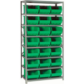 Quantum QSBU-255 Steel Shelving With 21 Giant Stacking Bins Green 18x36x75