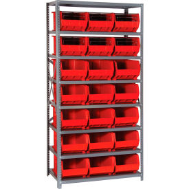 Quantum QSBU-255 Steel Shelving With 21 Giant Stacking Bins Red 18x36x75