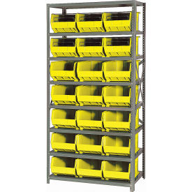 Quantum QSBU-255 Steel Shelving With 21 Giant Stacking Bins Yellow 18x36x75
