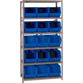 Quantum QSBU-260 Steel Shelving With 15 Giant Stacking Bins Blue 18x36x75