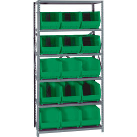 Quantum QSBU-260 Steel Shelving With 15 Giant Stacking Bins Green 18x36x75