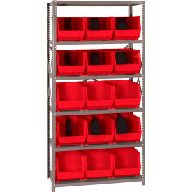 Quantum QSBU-260 Steel Shelving With 15 Giant Stacking Bins Red 18x36x75