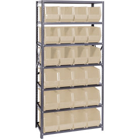 Quantum QSBU-265 Steel Shelving With 24 Giant Stacking Bins Ivory 18x36x75