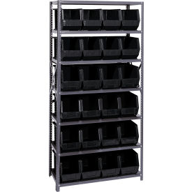 Quantum QSBU-265 Steel Shelving With 24 Giant Stacking Bins Black 18x36x75